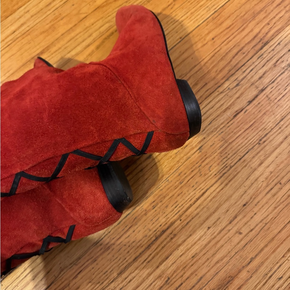 Red Italian Suede Knee-High Boots size 10 - Picture 5 of 9